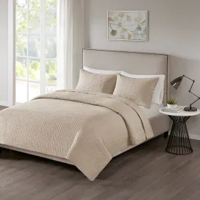 3-Piece Reversible Square Check Quilt Set — Full/Queen, 90"×90", 2 Standard Shams, Hypoallergenic Fill | $54.99