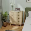 4-Drawer Fluted Dresser — Gold Finger Pulls, Wood Legs, Natural Wood Effect | 27.6"W × 32.7"H