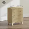 4-Drawer Fluted Dresser — Gold Finger Pulls, Wood Legs, Natural Wood Effect | 27.6"W × 32.7"H