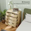4-Drawer Fluted Dresser — Gold Finger Pulls, Wood Legs, Natural Wood Effect | 27.6"W × 32.7"H