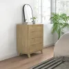 4-Drawer Fluted Dresser — Gold Finger Pulls, Wood Legs, Natural Wood Effect | 27.6"W × 32.7"H