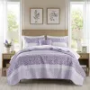 4-Piece Seersucker Lace Quilt Set King/Cal King — 106"×96", Floral Botanical, Vermicelli Quilting, Hypoallergenic, Antimicrobial | $66.99