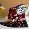 Halloween Pink Flamingo Print Flannel Sherpa Throw Blanket — Reversible Fleece & Sherpa, Hemmed Edges, Multi-Use, Purple