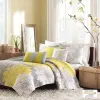 6-Piece Reversible Cotton Quilt Set — Taupe Grey & Yellow, Floral Print, King & Cal King | $146.20