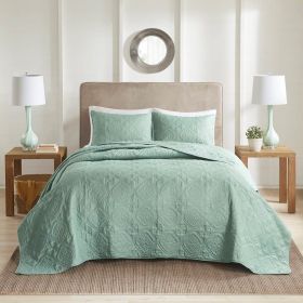 3-Piece Seafoam Reversible Bedspread Set — King/Cal King 120"×118", Medallion Quilting, 2 King Shams, Hypoallergenic, Oversized Drape | $106.95