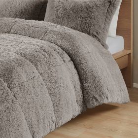Twin/Twin XL Grey Sherpa Faux Fur 2-Piece Comforter Set — Shaggy Long Fur, Plush Reverse, Hypoallergenic, Oeko-Tex Certified