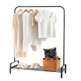 Black Metal Garment Rack with Bottom Shelf — Anti-Slip Rod Stoppers, Adjustable Foot Pads, Powder-Coated | $115.70