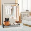 Black Metal Garment Rack with Bottom Shelf — Anti-Slip Rod Stoppers, Adjustable Foot Pads, Powder-Coated | $115.70