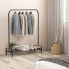 Black Metal Garment Rack with Bottom Shelf — Anti-Slip Rod Stoppers, Adjustable Foot Pads, Powder-Coated | $115.70