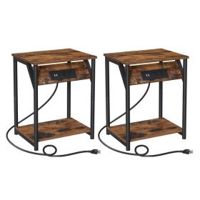 Nightstand End Tables Set of 2 — Built-In Charging Station, 2 AC Outlets, 2 USB Ports, 6.5 ft Cord | $154.70
