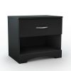 Modern Black Nightstand — 1 Drawer, Open Shelf, Metal Hardware | 23"W × 21"H