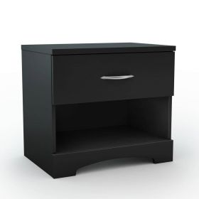 Modern Black Nightstand — 1 Drawer, Open Shelf, Metal Hardware | 23"W × 21"H