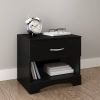 Modern Black Nightstand — 1 Drawer, Open Shelf, Metal Hardware | 23"W × 21"H