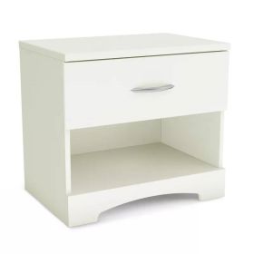 Modern White Nightstand — 1 Drawer, Open Shelf, Metal Hardware | 23"W × 21"H | $193.70