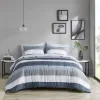 Twin Comforter Set With Bed Sheets — Grey Navy Blue Stripe, Solid Grey Reverse, Sheets Included, Oeko-Tex, Hypoallergenic | $70.99
