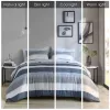 Twin Comforter Set With Bed Sheets — Grey Navy Blue Stripe, Solid Grey Reverse, Sheets Included, Oeko-Tex, Hypoallergenic | $70.99