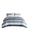 Twin Comforter Set With Bed Sheets — Grey Navy Blue Stripe, Solid Grey Reverse, Sheets Included, Oeko-Tex, Hypoallergenic | $70.99