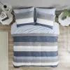 Twin Comforter Set With Bed Sheets — Grey Navy Blue Stripe, Solid Grey Reverse, Sheets Included, Oeko-Tex, Hypoallergenic | $70.99