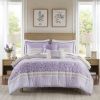 5-Piece Seersucker Comforter Set Full/Queen — 90"×90", Floral Botanical, Lace Embellishments, 2 Filled Throw Pillows, Shabby Chic | $89.99
