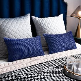 12x20 Blue Throw Pillow Covers: 2 Pack Original Striped Velvet Rectangular Decorative Pillow Cases for Farmhouse Couch