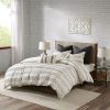 Cotton Jacquard Duvet Cover Mini Set — King/Cal King, 104"×92", Eyelash Woven Stripe, Farmhouse Style, Button Closure | $116.99