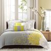 6-Piece Reversible Cotton Quilt Set — Taupe Grey & Yellow, Floral Print, King & Cal King | $146.20