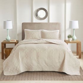 3-Piece Reversible Bedspread Set — King/Cal King, 120"×118", Cream Medallion Quilting, Hypoallergenic, Oversized Drape | $82.99