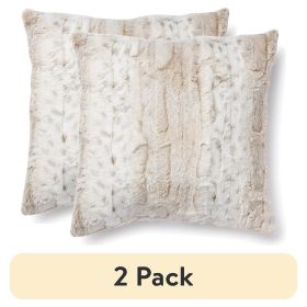 (2 pack)Faux Snow Leopard Fur Decorative Square Pillow, 18" x 18", Leopard Print, 1 per Pack