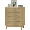 4-Drawer Fluted Dresser — Gold Finger Pulls, Wood Legs, Natural Wood Effect | 27.6"W × 32.7"H