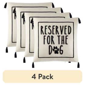 (4 pack)Black and White Reserved For Dog Square Decorative Throw Pillow For Adults, 18 in x 18 in