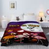 Halloween Pink Flamingo Print Flannel Sherpa Throw Blanket — Reversible Fleece & Sherpa, Hemmed Edges, Multi-Use, Purple