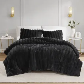 Ultrasoft Ribbed Corded Faux Fur Comforter Set — Full/Queen, 90"×90", Crystal Velvet Reverse, Oeko-Tex, Ships Uncompressed | $102.99