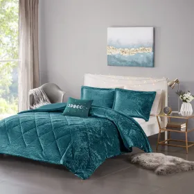 3-Piece Crushed Velvet Duvet Cover Set Twin/Twin XL — Diamond Quilted, Button Closure, Corner Ties, Glam Luxury, Blush or Teal | $64.99