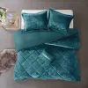 3-Piece Crushed Velvet Duvet Cover Set Twin/Twin XL — Diamond Quilted, Button Closure, Corner Ties, Glam Luxury, Blush or Teal | $64.99