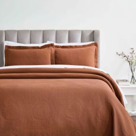 Peploi Floral Wreath Matelassé Bedspread Set — Jacquard Raised Texture, 100% Cotton, Oeko-Tex | From $124.28 (Color: Burnt Orange, size: King)