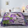 Purple Morning Glory Hummingbird Flannel Sherpa Throw Blanket — Reversible Fleece & Sherpa, Hemmed Edges, Multi-Use, 2 Sizes