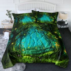 Green Light Forest 3-Piece Comforter Set — Full Size | 3D Print Microfiber, Reversible, Wrinkle & Stain Resistant (Option: Full-Green)