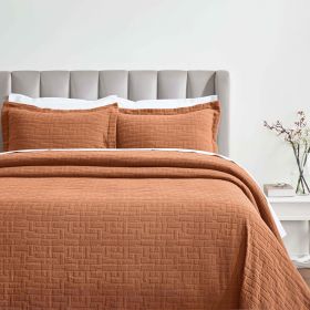 Madrid Cotton Matelassé Bedspread Set — Geometric Pattern, Raised Woven Texture, Oeko-Tex Certified | From $124.28 (Color: Burnt Orange, size: California King)