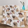 Cute Cartoon Lapdog Heart Pattern Flannel Sherpa Throw Blanket — Reversible, Hemmed Edges, 60"×80" (150×200cm), Machine Washable