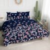 Dark Blue Floral 3-Piece Queen Comforter Set — Double-Brushed Microfiber, Wrinkle & Stain Resistant, Lightweight, All-Season
