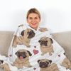 Cute Cartoon Lapdog Heart Pattern Flannel Sherpa Throw Blanket — Reversible, Hemmed Edges, 60"×80" (150×200cm), Machine Washable