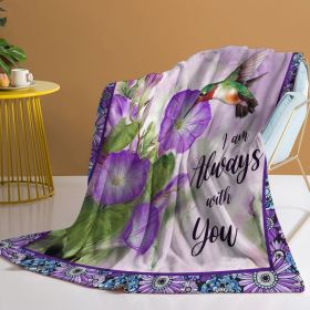 Purple Morning Glory Hummingbird Flannel Sherpa Throw Blanket — Reversible Fleece & Sherpa, Hemmed Edges, Multi-Use, 2 Sizes (Option: 130x150cm-Purple)