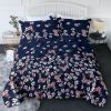 Dark Blue Floral 3-Piece Queen Comforter Set — Double-Brushed Microfiber, Wrinkle & Stain Resistant, Lightweight, All-Season