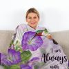 Purple Morning Glory Hummingbird Flannel Sherpa Throw Blanket — Reversible Fleece & Sherpa, Hemmed Edges, Multi-Use, 2 Sizes