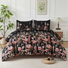 HeiSeFanHua 3-Piece Floral Botanical Comforter Set — Twin, Queen & King | Multiple Colorways | Includes 2 Shams (Option: Twin)
