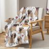 Cute Cartoon Lapdog Heart Pattern Flannel Sherpa Throw Blanket — Reversible, Hemmed Edges, 60"×80" (150×200cm), Machine Washable