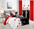 9-Piece Luxury Bedspread & Curtain Set — Bamboo Microfiber, All-Season, Black White Red Floral | Queen, King & Cal King