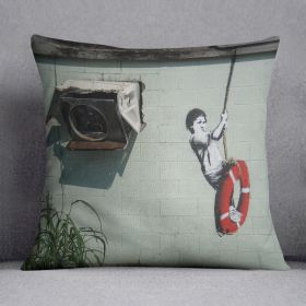 Banksy Swing Boy Cushion (Insert: With Insert, size: 16" X 16")