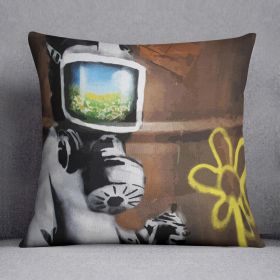 Banksy Sunflower Field Gas Mask Cushion (Insert: With Insert, size: 18" X 18")
