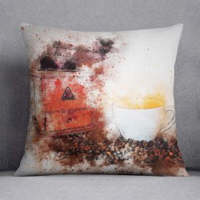 Coffee Painting Cushion (Insert: Without Insert, size: 14" X 14")